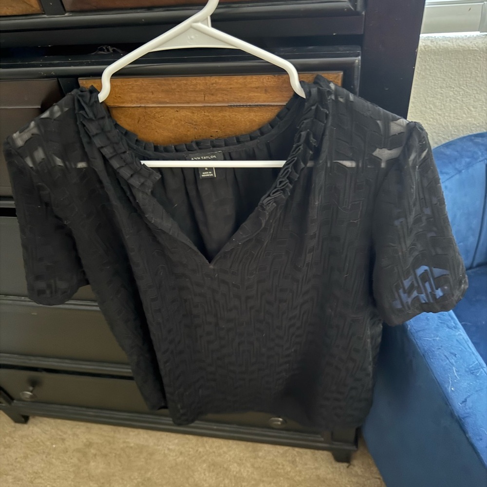 Ann Taylor Black Textured V-Neck Blouse